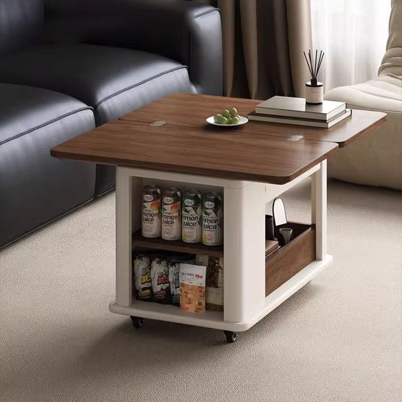 Modern Minimalist Square Rectangular Solid Wood Eco-board Foldable Movable Coffee Table 3-Cabinet For Living Room