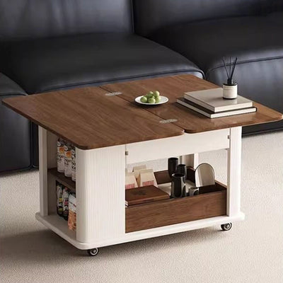 Modern Minimalist Square Rectangular Solid Wood Eco-board Foldable Movable Coffee Table 3-Cabinet For Living Room