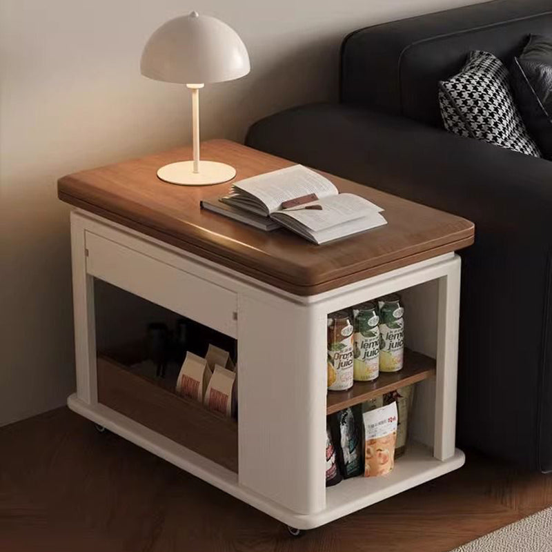 Modern Minimalist Square Rectangular Solid Wood Eco-board Foldable Movable Coffee Table 3-Cabinet For Living Room