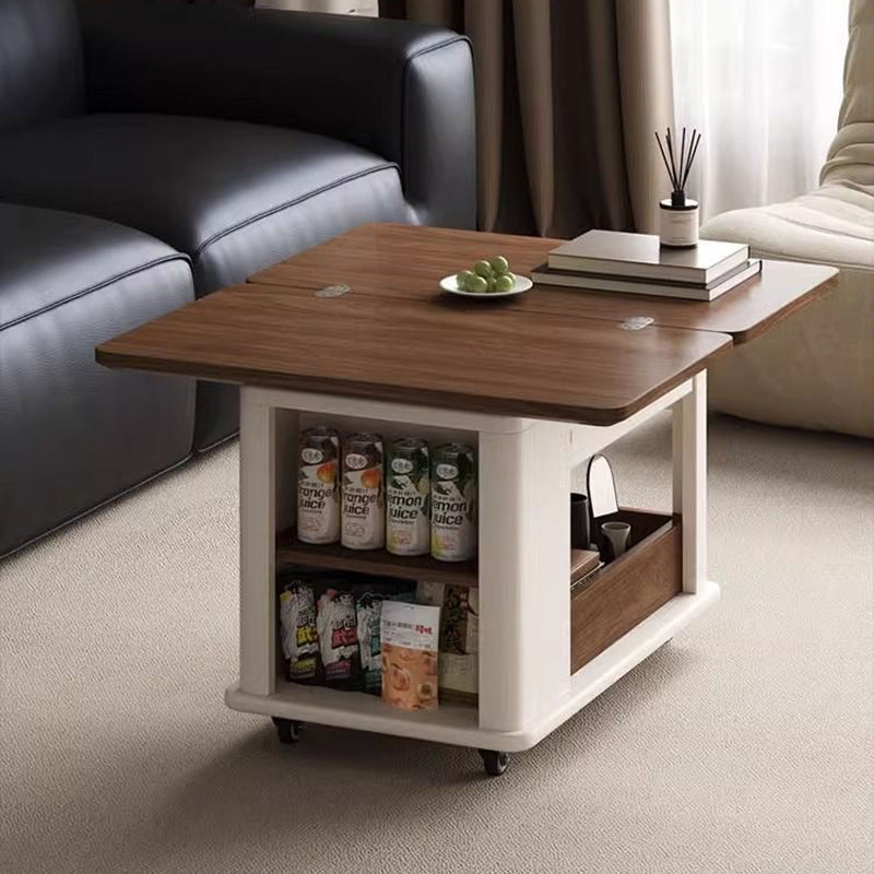 Modern Minimalist Square Rectangular Solid Wood Eco-board Foldable Movable Coffee Table 3-Cabinet For Living Room