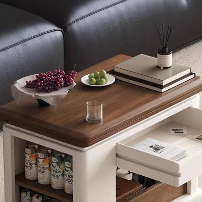 Modern Minimalist Square Rectangular Solid Wood Eco-board Foldable Movable Coffee Table 3-Cabinet For Living Room