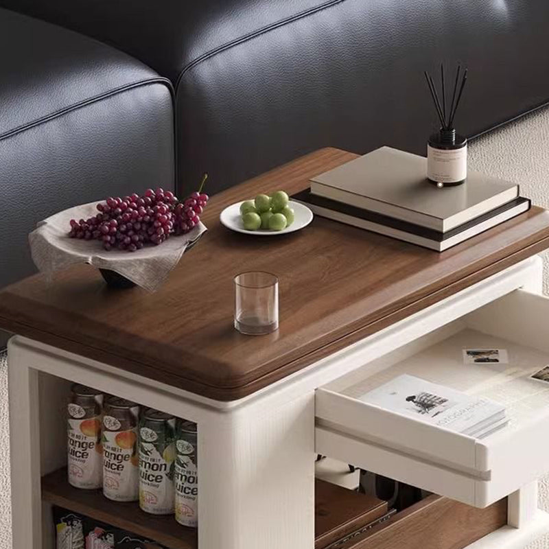 Modern Minimalist Square Rectangular Solid Wood Eco-board Foldable Movable Coffee Table 3-Cabinet For Living Room