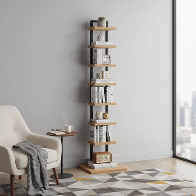 Modern Minimalist Square Rectangular Particle Board Steel Pipe Bookshelf 4/6/8/10-Tier For Living Room