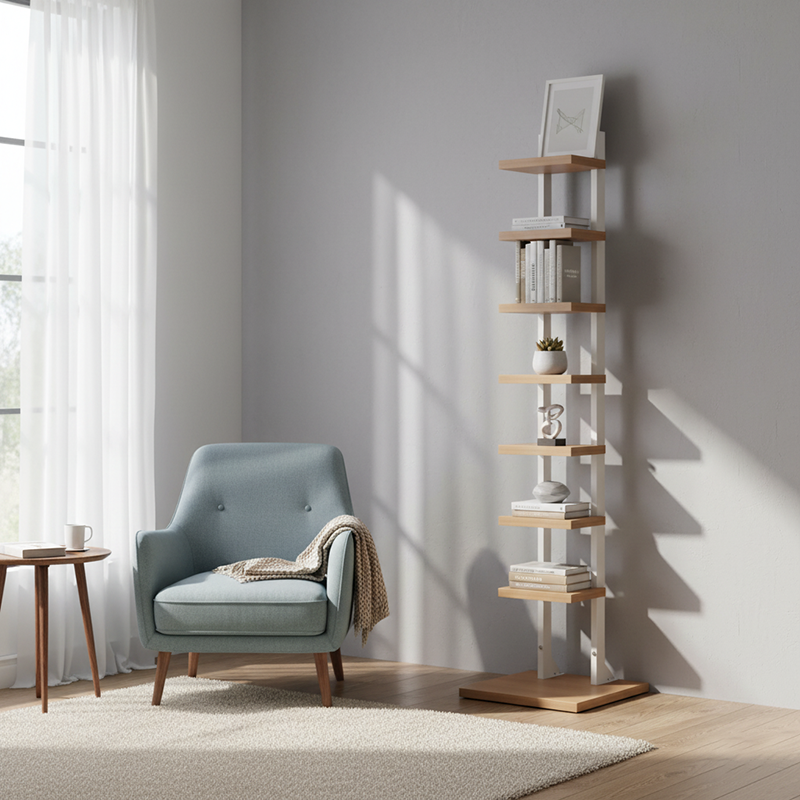 Modern Minimalist Square Rectangular Particle Board Steel Pipe Bookshelf 4/6/8/10-Tier For Living Room