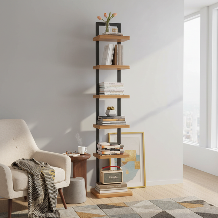 Modern Minimalist Square Rectangular Particle Board Steel Pipe Bookshelf 4/6/8/10-Tier For Living Room
