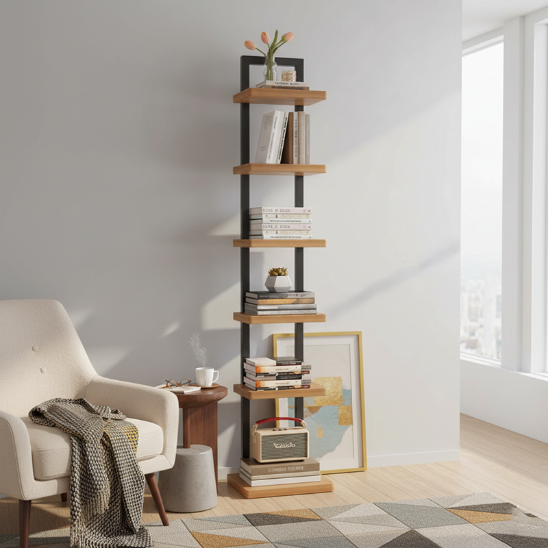 Modern Minimalist Square Rectangular Particle Board Steel Pipe Bookshelf 4/6/8/10-Tier For Living Room