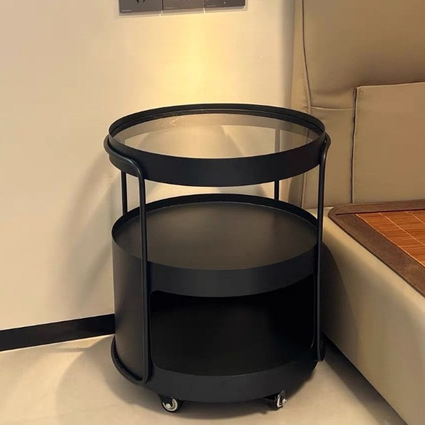 Modern Minimalist Round Metal Tempered Glass Iron Movable End Table 3-Tier Storage Rack For Living Room