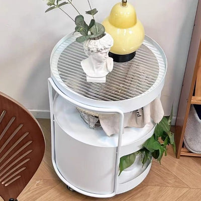 Modern Minimalist Round Metal Tempered Glass Iron Movable End Table 3-Tier Storage Rack For Living Room