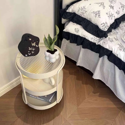 Modern Minimalist Round Metal Tempered Glass Iron Movable End Table 3-Tier Storage Rack For Living Room