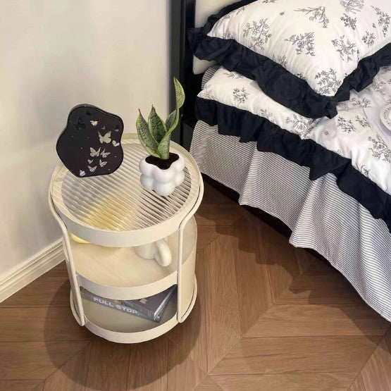 Modern Minimalist Round Metal Tempered Glass Iron Movable End Table 3-Tier Storage Rack For Living Room
