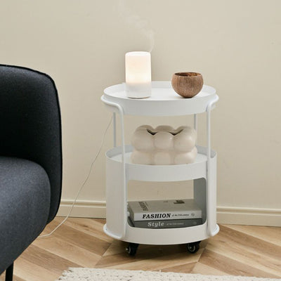 Modern Minimalist Round Metal Tempered Glass Iron Movable End Table 3-Tier Storage Rack For Living Room