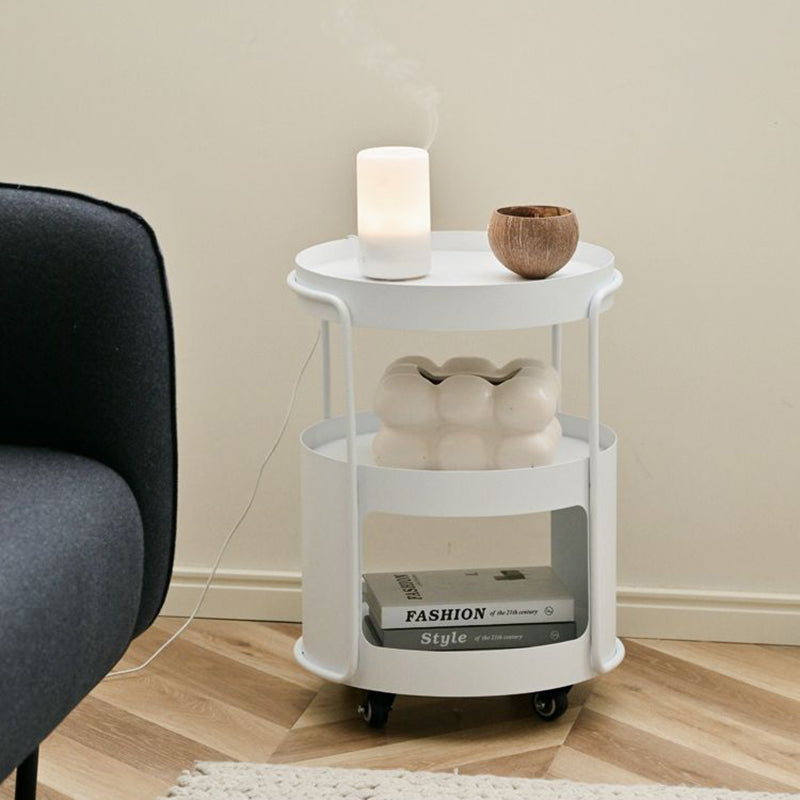 Modern Minimalist Round Metal Tempered Glass Iron Movable End Table 3-Tier Storage Rack For Living Room
