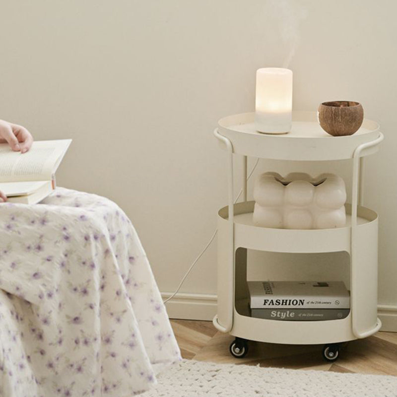 Modern Minimalist Round Metal Tempered Glass Iron Movable End Table 3-Tier Storage Rack For Living Room