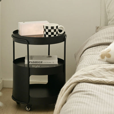 Modern Minimalist Round Metal Tempered Glass Iron Movable End Table 3-Tier Storage Rack For Living Room