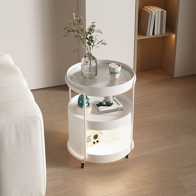 Modern Minimalist Round Metal Tempered Glass Iron Movable End Table 3-Tier Storage Rack For Living Room
