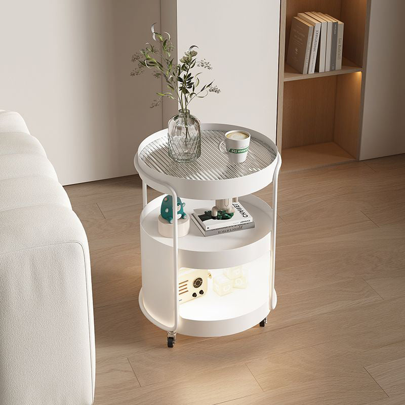 Modern Minimalist Round Metal Tempered Glass Iron Movable End Table 3-Tier Storage Rack For Living Room