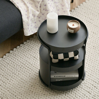 Modern Minimalist Round Metal Tempered Glass Iron Movable End Table 3-Tier Storage Rack For Living Room