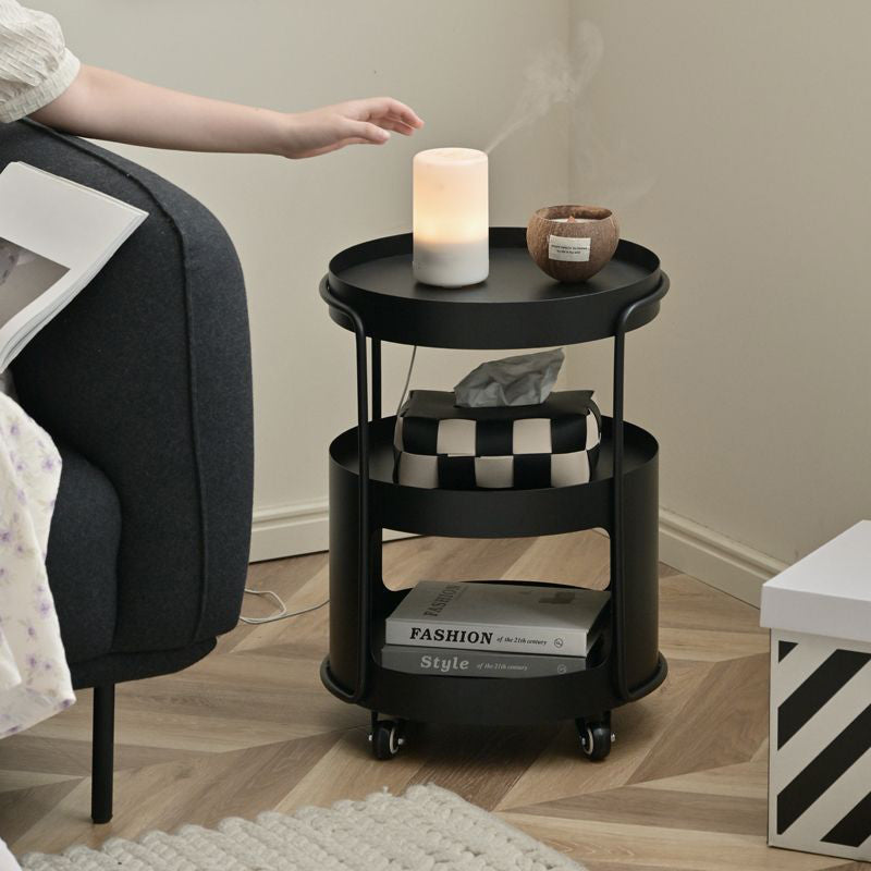 Modern Minimalist Round Metal Tempered Glass Iron Movable End Table 3-Tier Storage Rack For Living Room