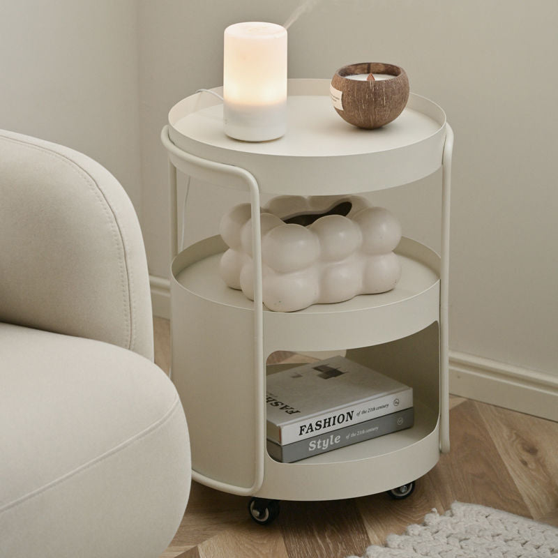 Modern Minimalist Round Metal Tempered Glass Iron Movable End Table 3-Tier Storage Rack For Living Room