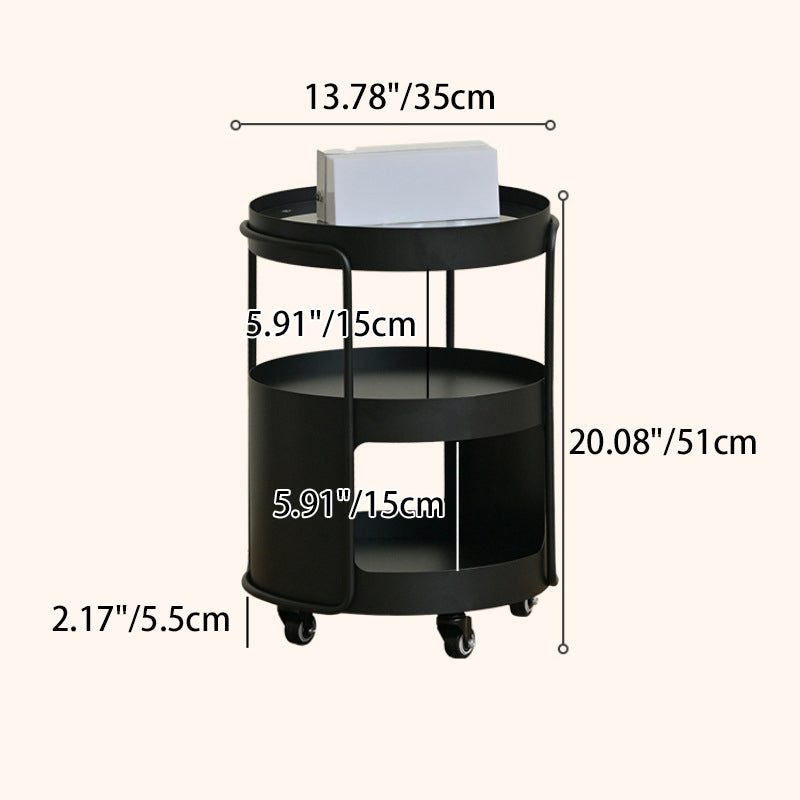 Modern Minimalist Round Metal Tempered Glass Iron Movable End Table 3-Tier Storage Rack For Living Room