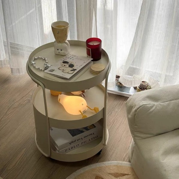 Modern Minimalist Round Metal Tempered Glass Iron Movable End Table 3-Tier Storage Rack For Living Room