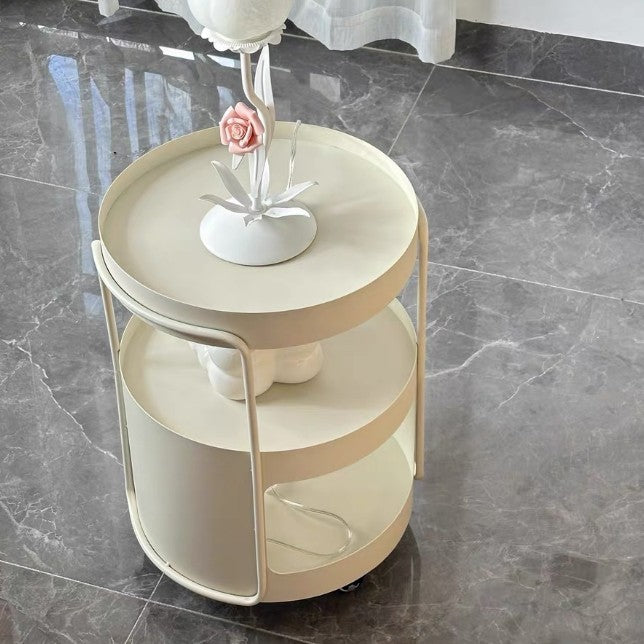 Modern Minimalist Round Metal Tempered Glass Iron Movable End Table 3-Tier Storage Rack For Living Room