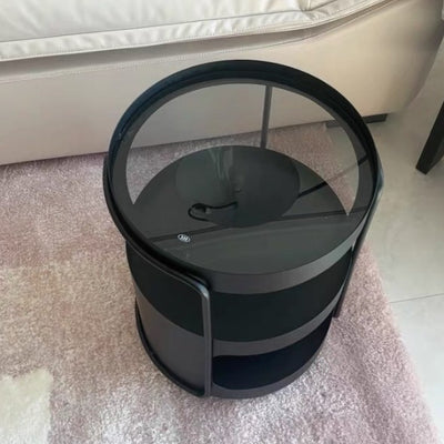 Modern Minimalist Round Metal Tempered Glass Iron Movable End Table 3-Tier Storage Rack For Living Room