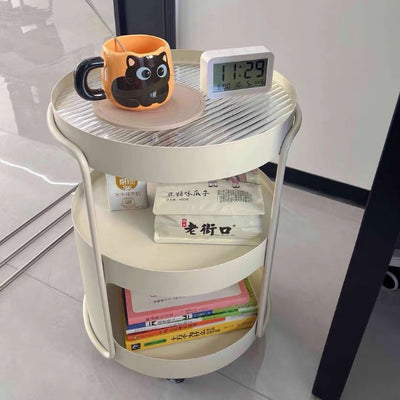 Modern Minimalist Round Metal Tempered Glass Iron Movable End Table 3-Tier Storage Rack For Living Room