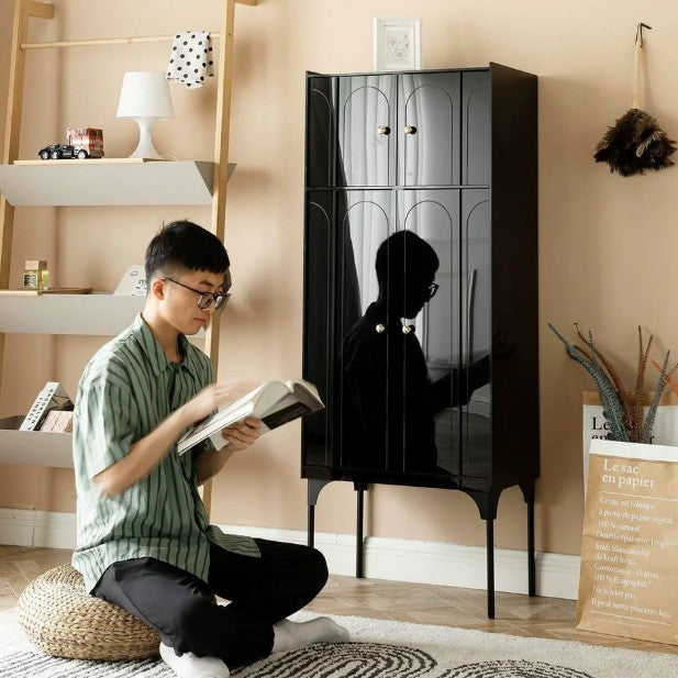 Modern Minimalist Square Rectangular Acrylic Carbon Steel Storage Cabinet 4-Tier For Living Room