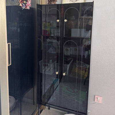 Modern Minimalist Square Rectangular Acrylic Carbon Steel Storage Cabinet 4-Tier For Living Room