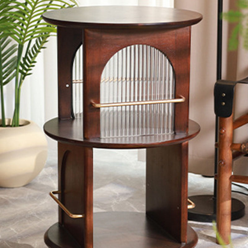 Traditional Chinese Round Rubberwood Aluminum Alloy Rainbow Glass 360° Swivel End Table 3-Tier For Living Room