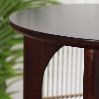 Traditional Chinese Round Rubberwood Aluminum Alloy Rainbow Glass 360° Swivel End Table 3-Tier For Living Room