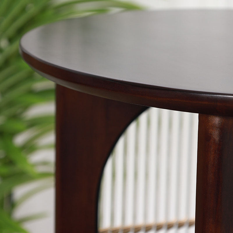 Traditional Chinese Round Rubberwood Aluminum Alloy Rainbow Glass 360° Swivel End Table 3-Tier For Living Room