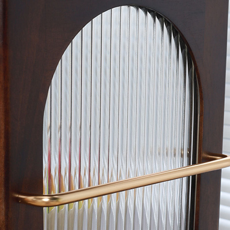 Traditional Chinese Round Rubberwood Aluminum Alloy Rainbow Glass 360° Swivel End Table 3-Tier For Living Room