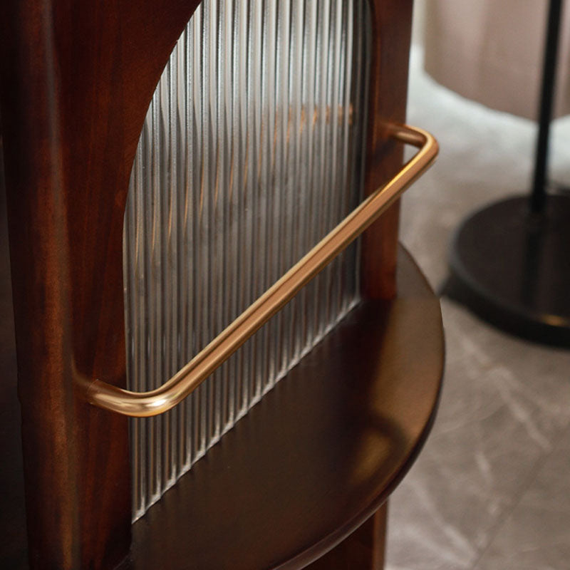 Traditional Chinese Round Rubberwood Aluminum Alloy Rainbow Glass 360° Swivel End Table 3-Tier For Living Room