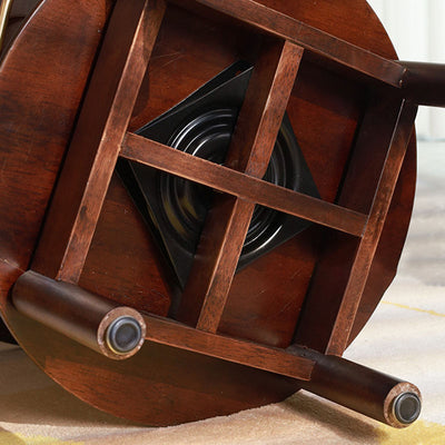 Traditional Chinese Round Rubberwood Aluminum Alloy Rainbow Glass 360° Swivel End Table 3-Tier For Living Room