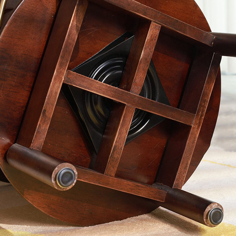 Traditional Chinese Round Rubberwood Aluminum Alloy Rainbow Glass 360° Swivel End Table 3-Tier For Living Room