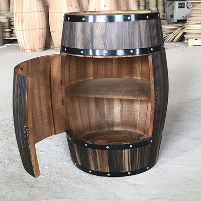 Traditional Farmhouse Round Cedar Wood Composite Board Barrel-shaped Nightstand With 2-Tier For Bedroom