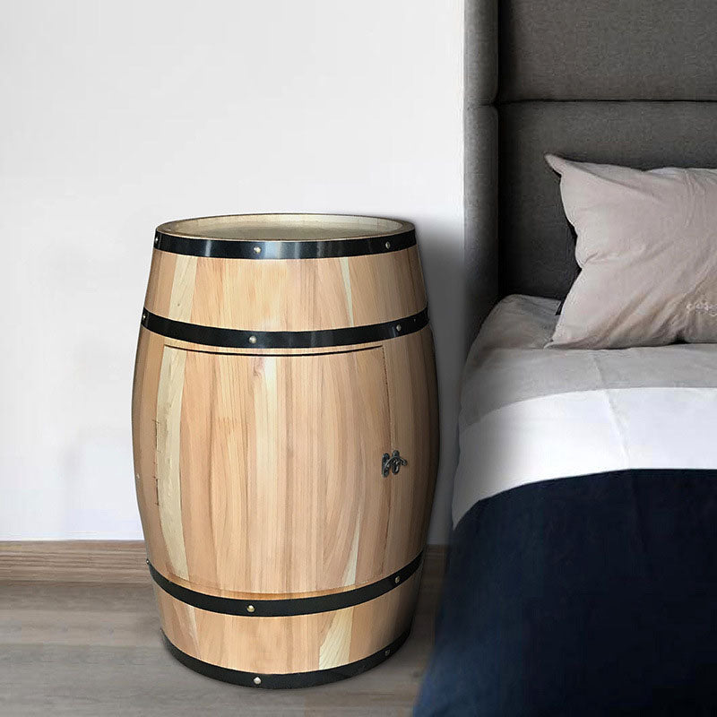 Traditional Farmhouse Round Cedar Wood Composite Board Barrel-shaped Nightstand With 2-Tier For Bedroom