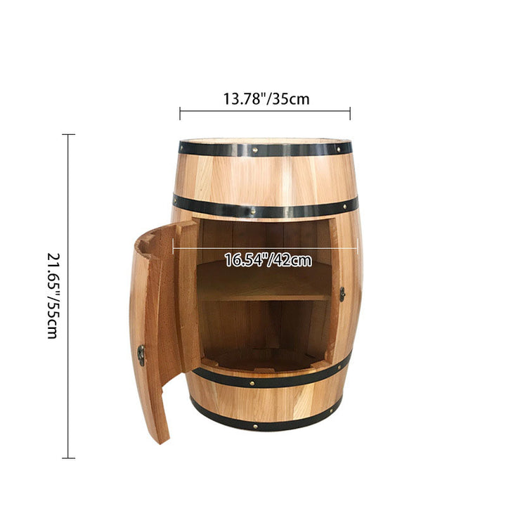 Mesita de noche redonda de granja tradicional de tablero compuesto de madera de cedro con forma de barril con 2 niveles para dormitorio 