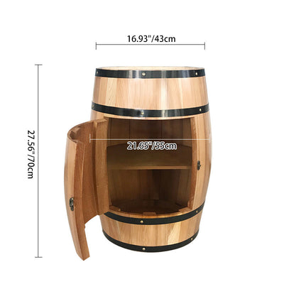 Traditional Farmhouse Round Cedar Wood Composite Board Barrel-shaped Nightstand With 2-Tier For Bedroom