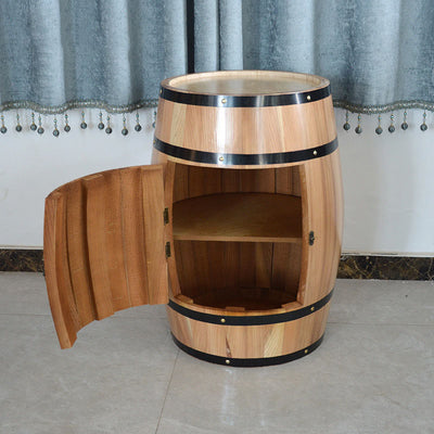 Traditional Farmhouse Round Cedar Wood Composite Board Barrel-shaped Nightstand With 2-Tier For Bedroom