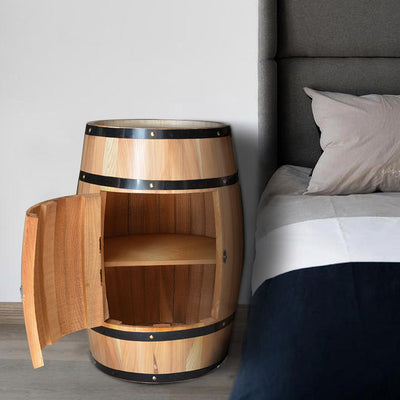 Traditional Farmhouse Round Cedar Wood Composite Board Barrel-shaped Nightstand With 2-Tier For Bedroom