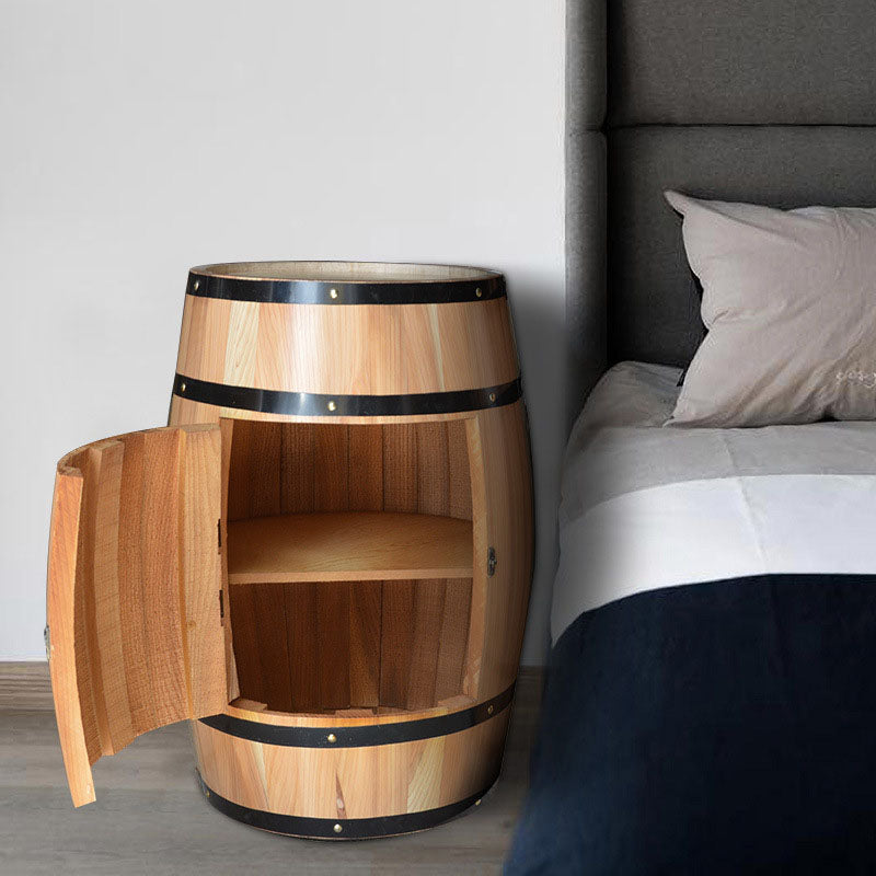 Traditional Farmhouse Round Cedar Wood Composite Board Barrel-shaped Nightstand With 2-Tier For Bedroom