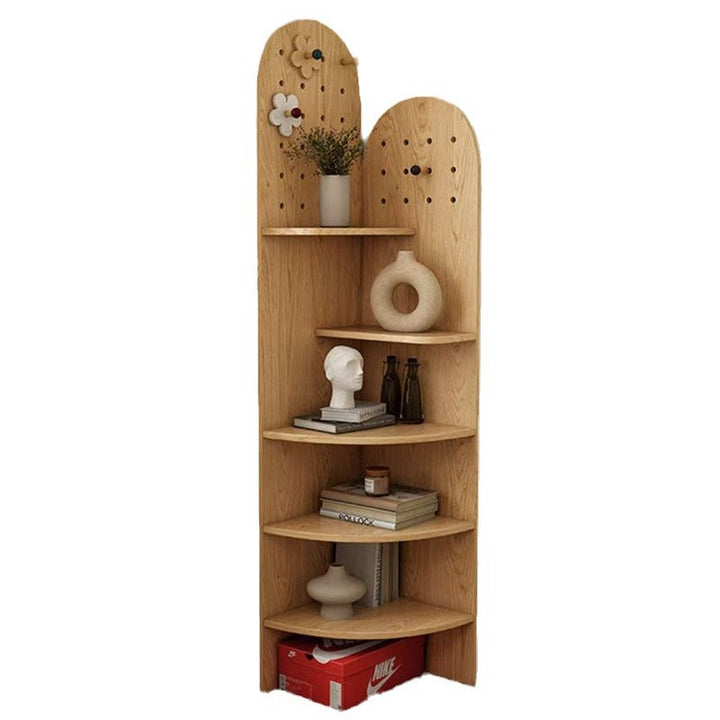 Modern Minimalist Fan-shaped Particle Board Corner Shelf Unit 5-Tier For Living Room