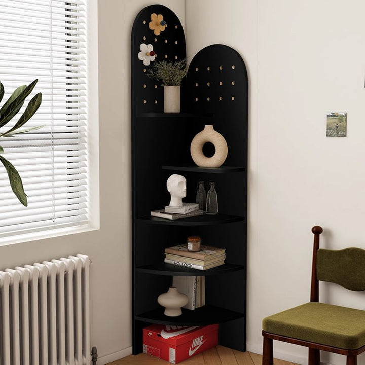 Étagère d'angle à 5 niveaux, design moderne minimaliste en forme d'éventail, panneau écologique E0, pour salon 