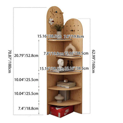 Modern Minimalist Fan-shaped E0 Grade Ecological Board Corner Shelf Unit 5-Tier For Living Room