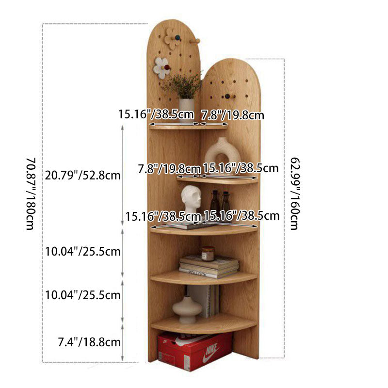Modern Minimalist Fan-shaped E0 Grade Ecological Board Corner Shelf Unit 5-Tier For Living Room