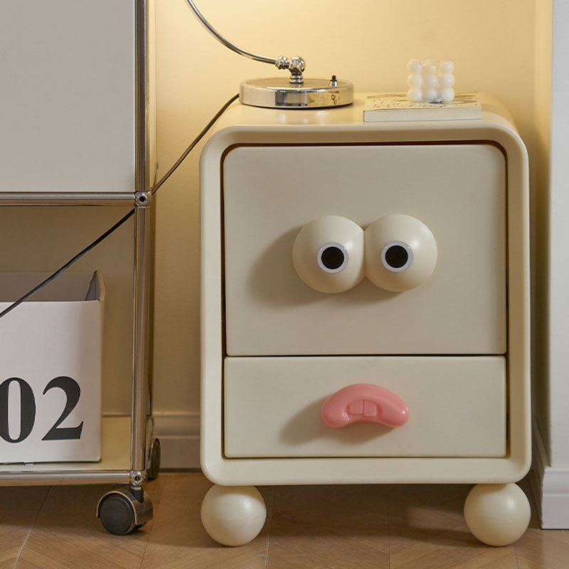 Modern Minimalist Square Rectangular PE Kids Cartoon Nightstand 2-Drawer For Bedroom