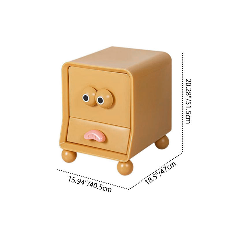 Modern Minimalist Square Rectangular PE Kids Cartoon Nightstand 2-Drawer For Bedroom